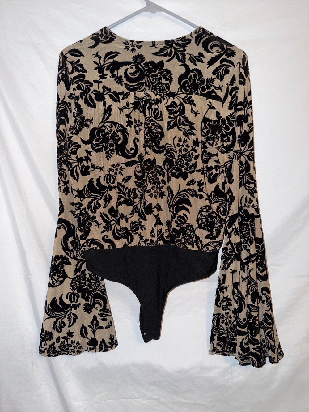 Beige & Black Floral Velvet Flocked Bodysuit - Picture 4 of 4